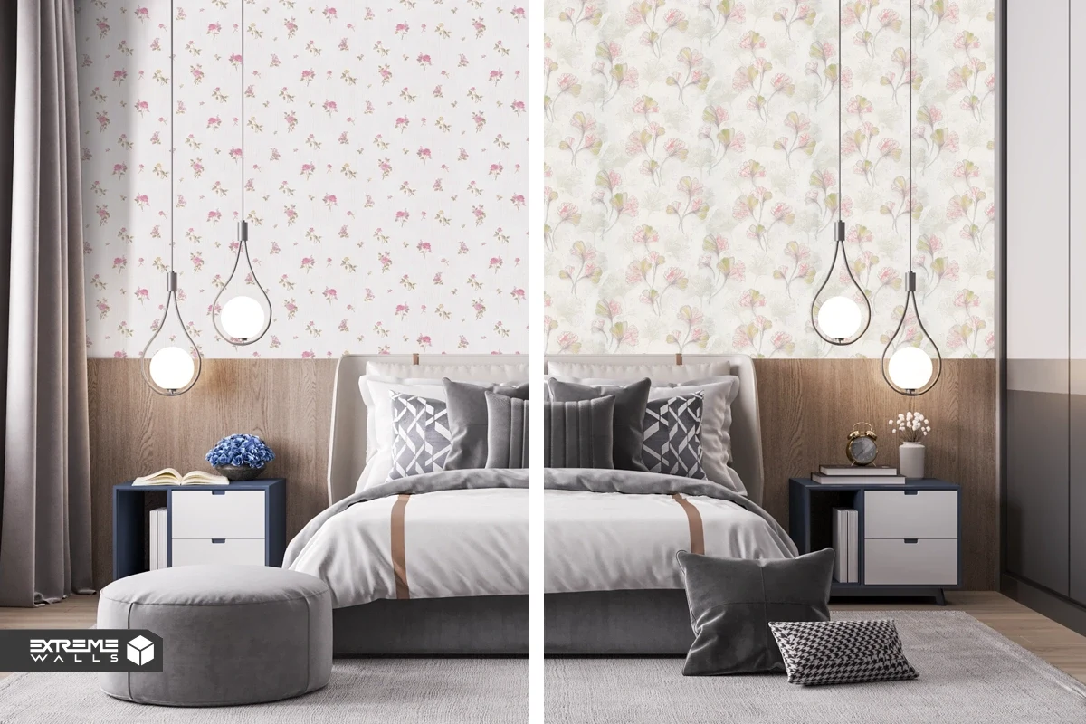 Floral bedroom wallpaper adding freshness, romance, and a calm, personalized, and lively atmosphere to the space.