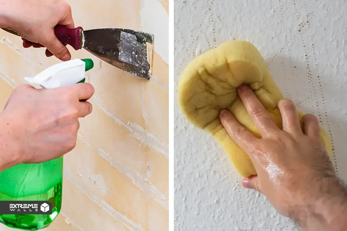 Removing wallpaper from tiles carefully using a scraper, warm water, and a vinegar solution to avoid damaging the tile surface.