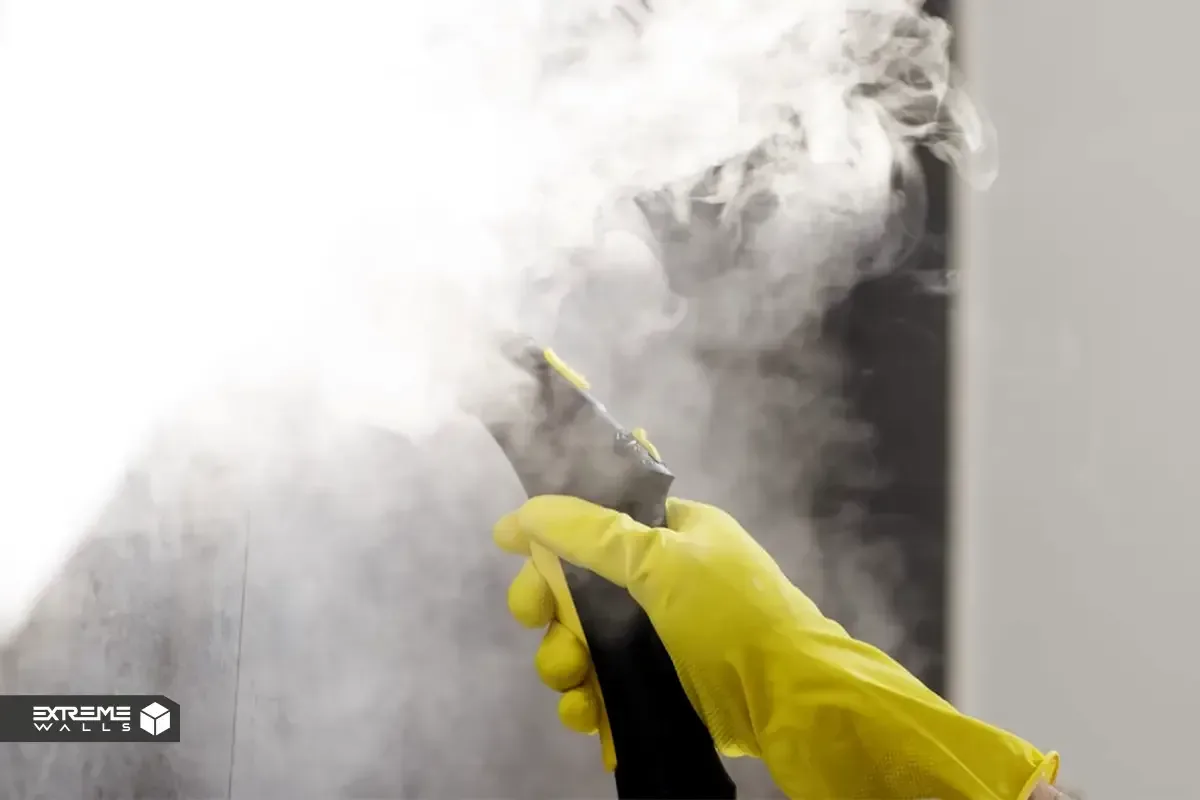 Creating small holes in wallpaper to help steam penetrate and remove stubborn adhesive, followed by cleaning with warm water.