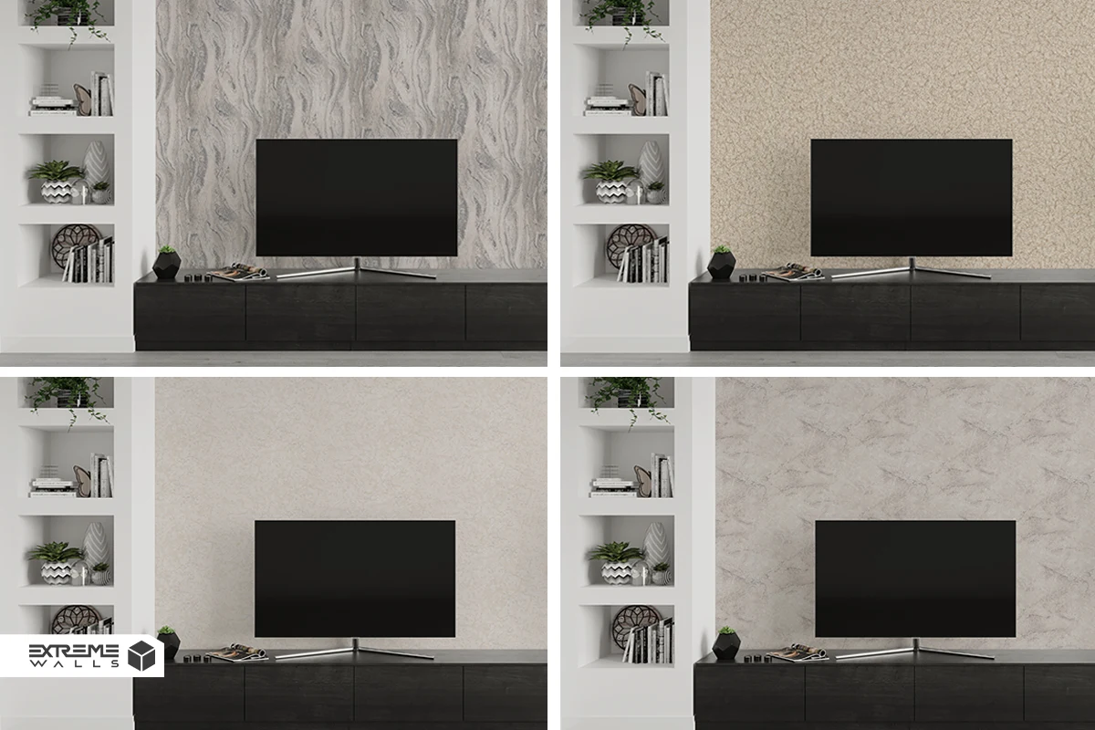 Stylish modern TV wall wallpaper designs enhancing living room decor