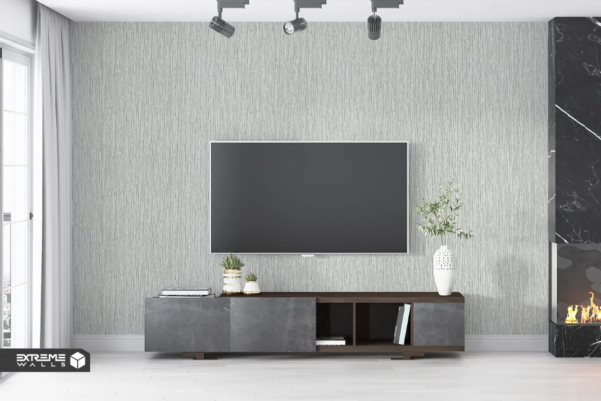 Textured and fabric TV wall wallpaper creating warm and cozy atmosphere