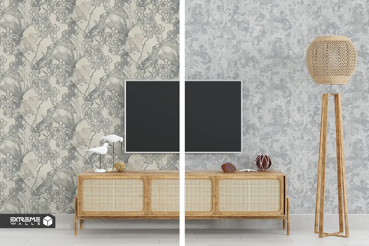 Shiny and metallic TV wall wallpaper adding luxury and stylish focal point