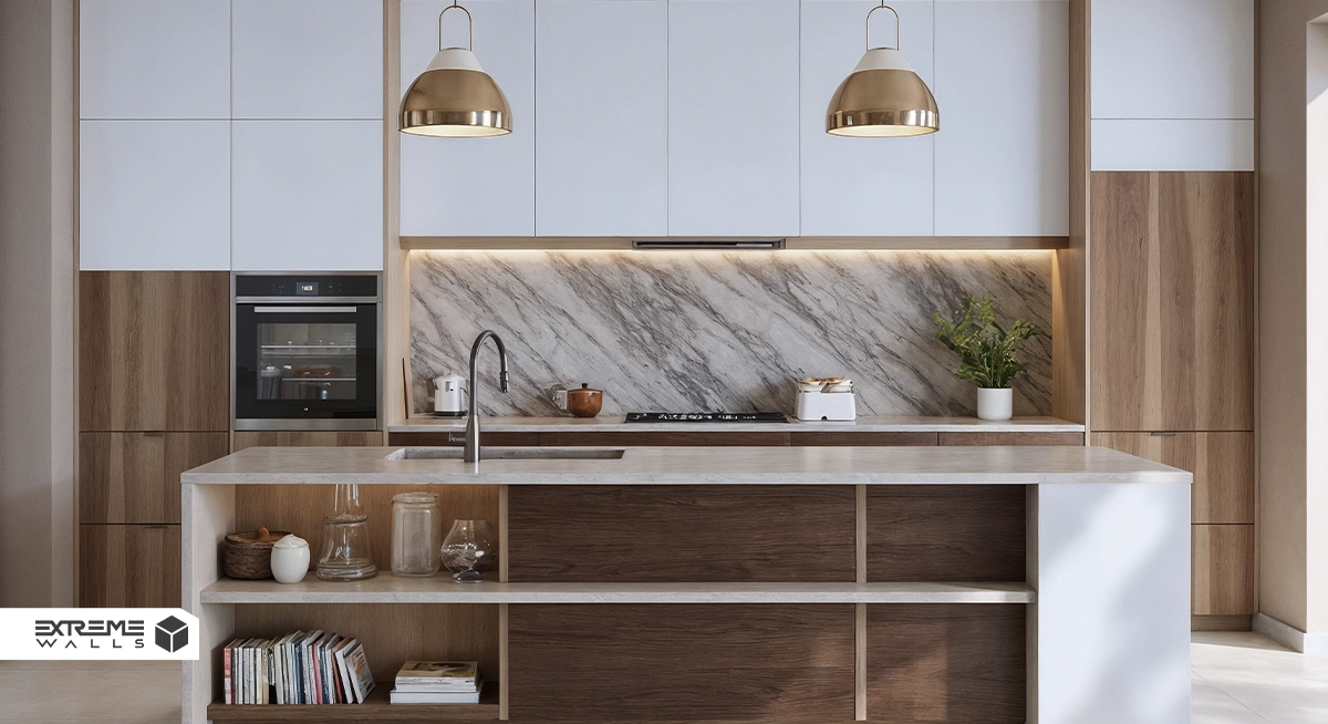 Glass elements in modern interiors for tables, shelves, partitions, and stair railings.