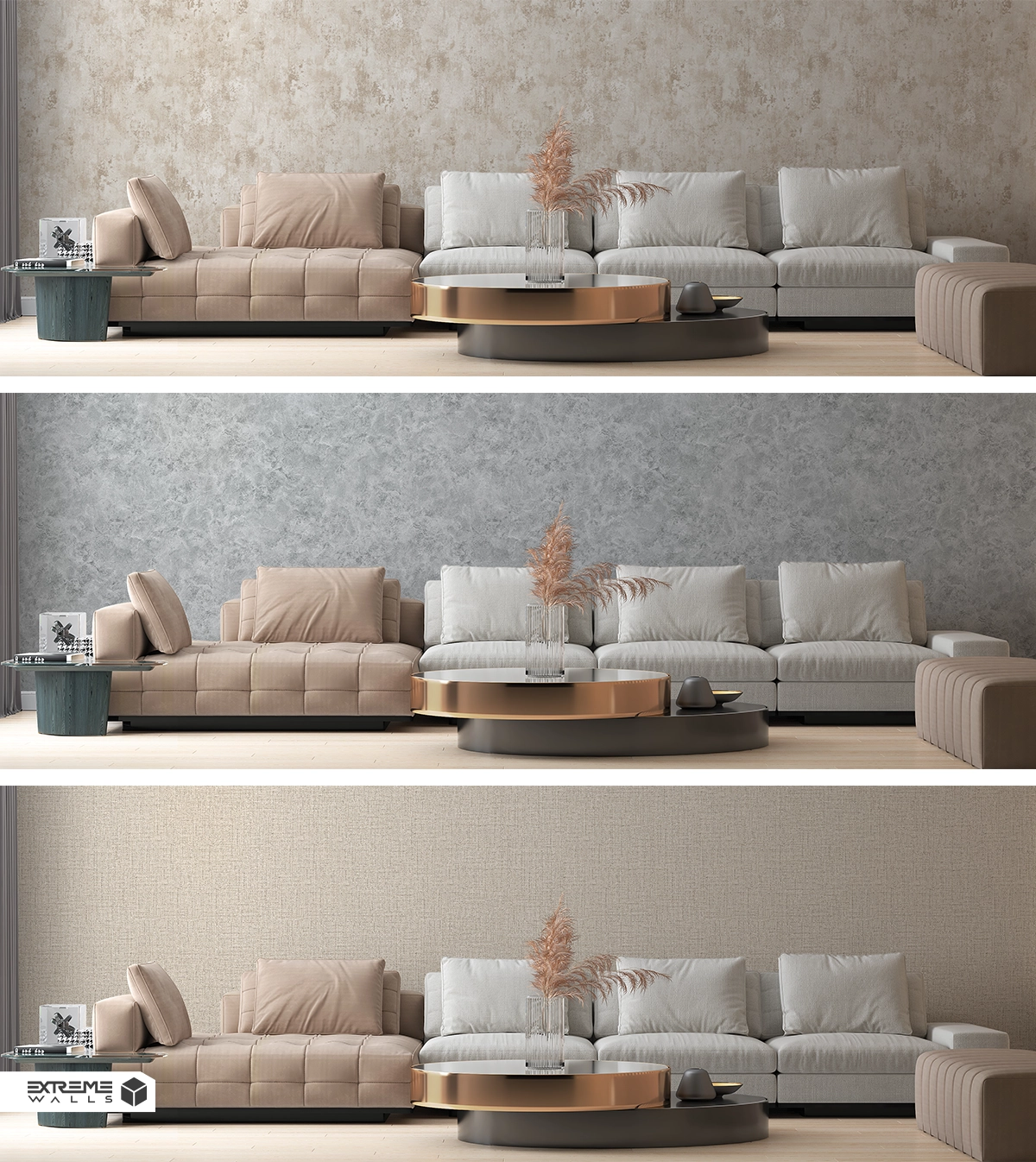 Textured and stone-inspired wallpapers adding warmth and depth to modern interiors.