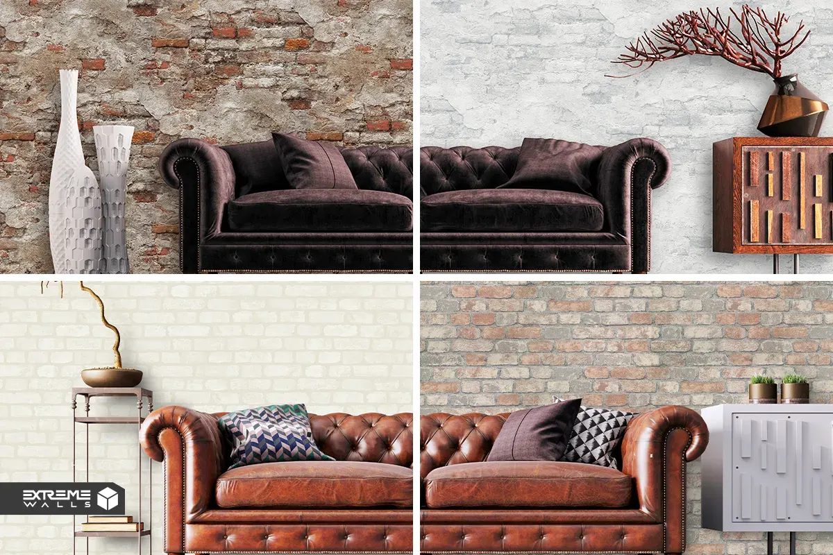 3D brick-effect wallpaper with realistic texture, shading, and authentic brick look.