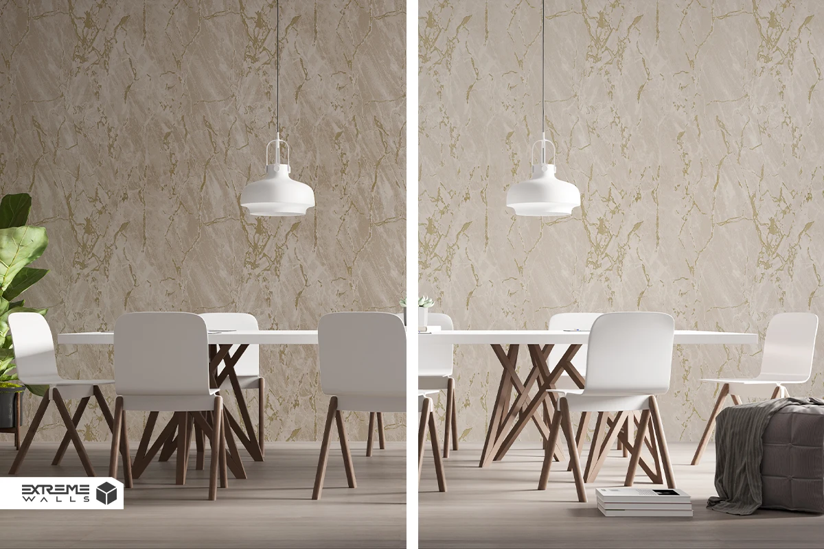 White and gold 3D wallpaper with bright background, golden highlights, and elegant depth.