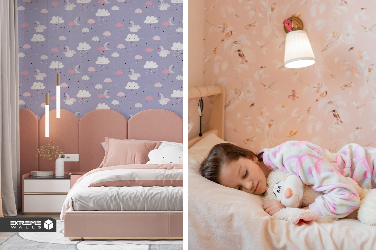 Children's room wallpaper with stars and pastel colors for sleep