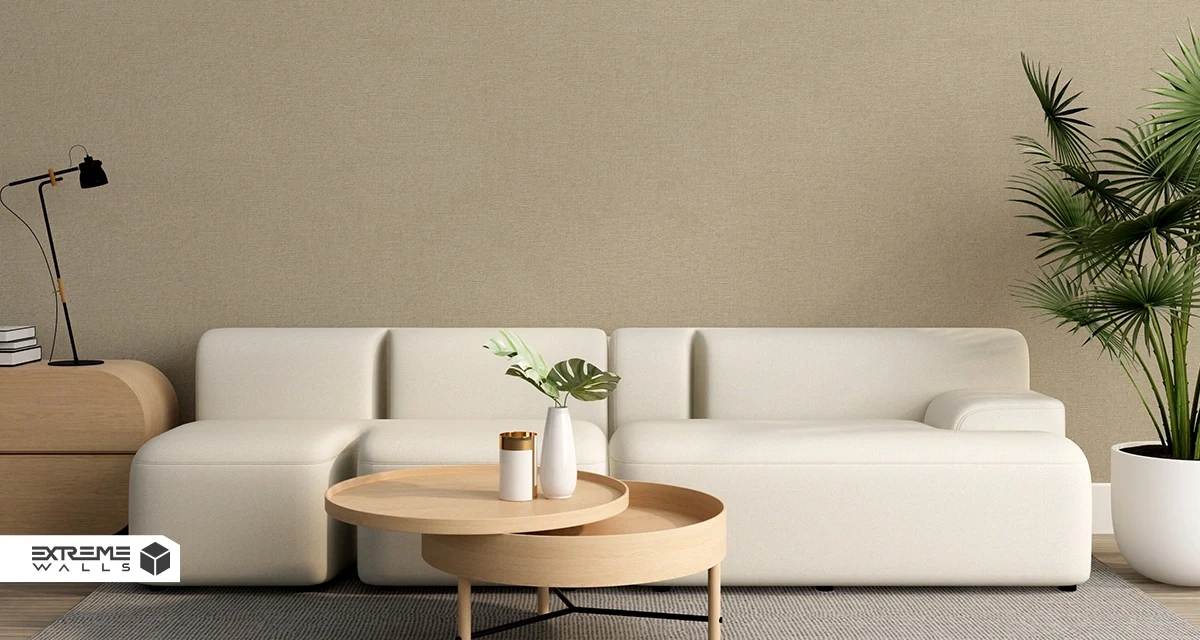 Embossed cream wallpaper adding texture and elegant depth