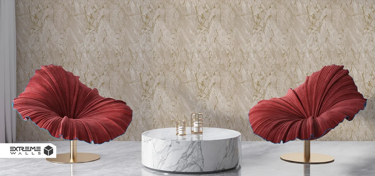 Cream wallpaper adding modern, elegant, and luxurious feel