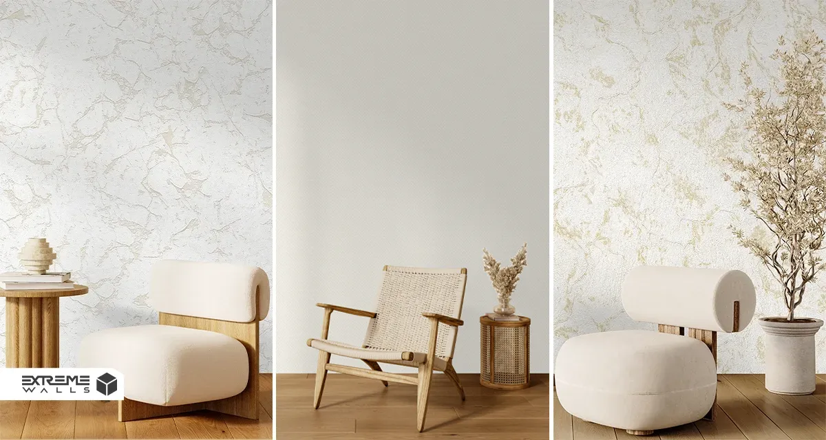 Textured striped cream wallpaper adding depth and modern look