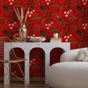 کاغذ دیواری زرشکی در دکوراسیون