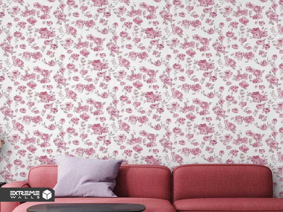 ترکیب کاغذ دیواری گلدار با ساده
