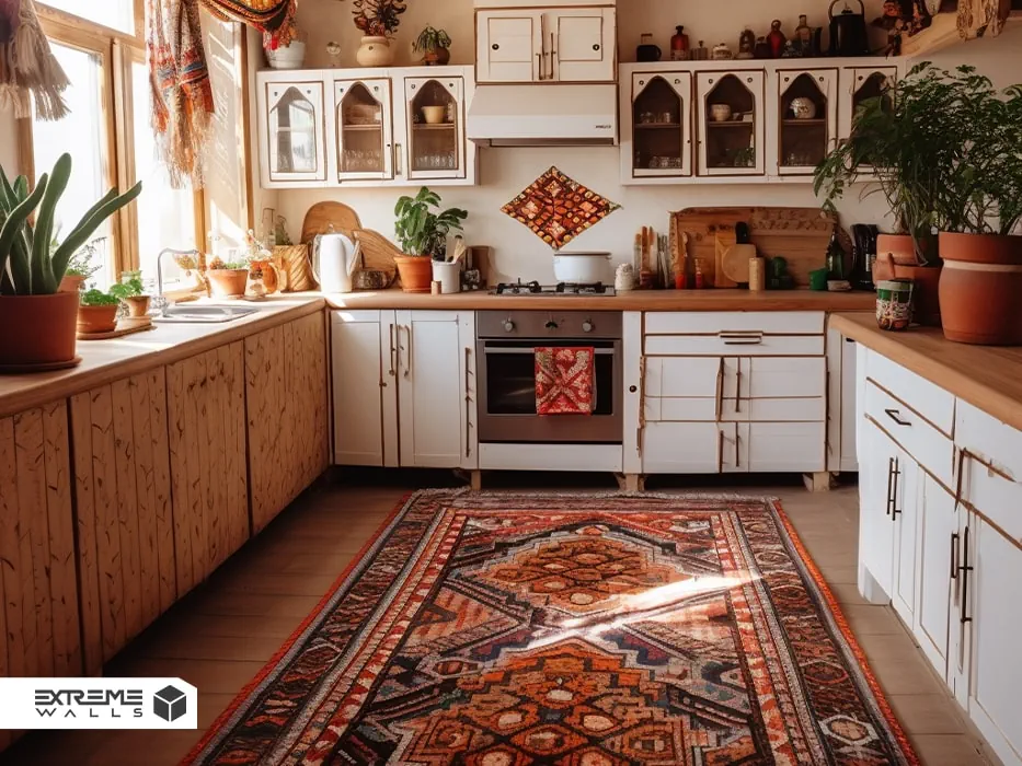 انتخاب فرش ایرانی در طراحی دکوراسیون ایرانی آشپزخانه