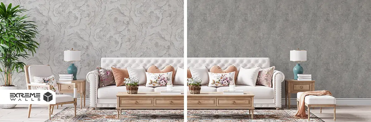 دیوارپوش پارچهای چیست؟ مقایسه دیوارپوش پارچهای با کاغذ دیواری 3 کاغذ دیواری پذیرایی