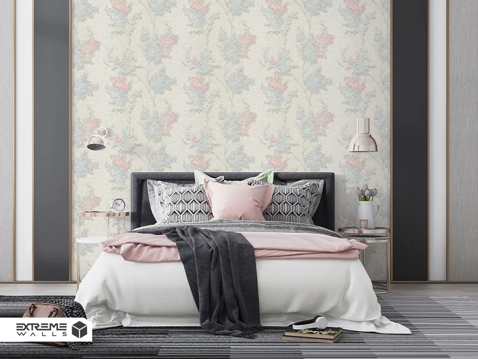 کاغذ دیواری اتاق خواب عروس و داماد با طرح گل‌ دار