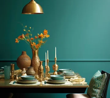 The combination of gold and turquoise color in interior decoration