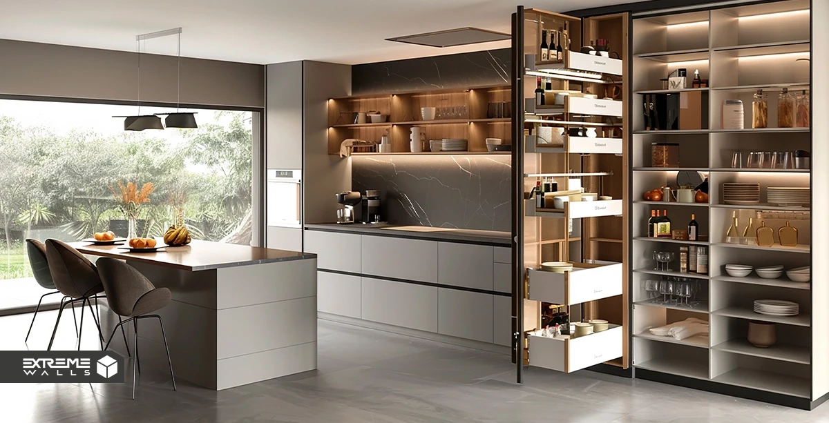 قوانین طلایی در طراحی دکوراسیون آشپزخانه مدرن 16 کابینتها و کشوهای جادار در آشپزخانه مدرن