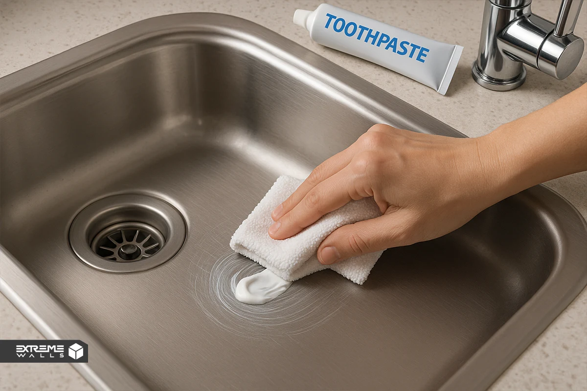 پاک کردن سینک ظرفشویی با خمیر دندان 