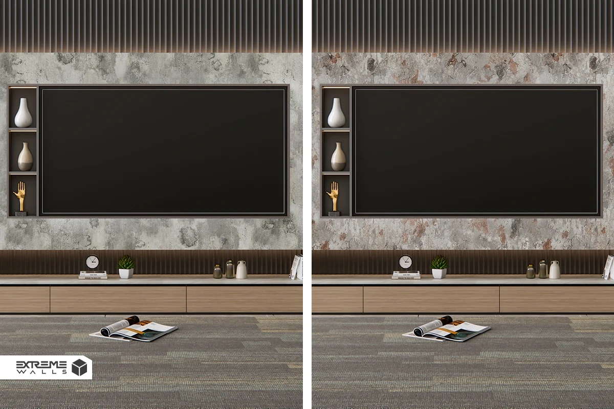 تی وی وال با کاغذ دیواری طرح سنگ و بتنی 