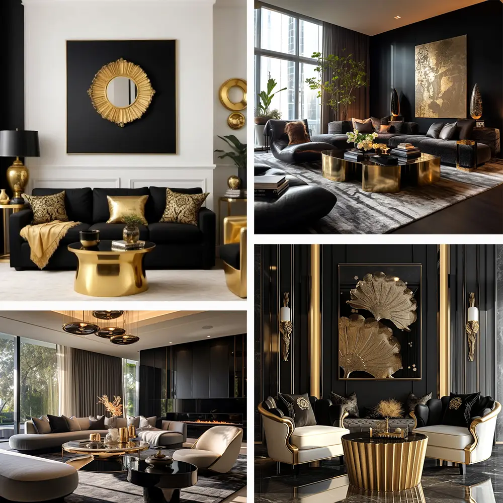 دکوراسیون لوکس با تم مشکی و طلایی| دکوراسیون مشکی طلایی خانه