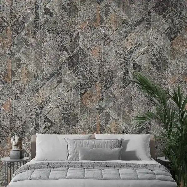 کاغذ دیواری طرح هندسی / پتینه خاکستری کد ۱۱۰۳۸ دیوار اتاق خواب