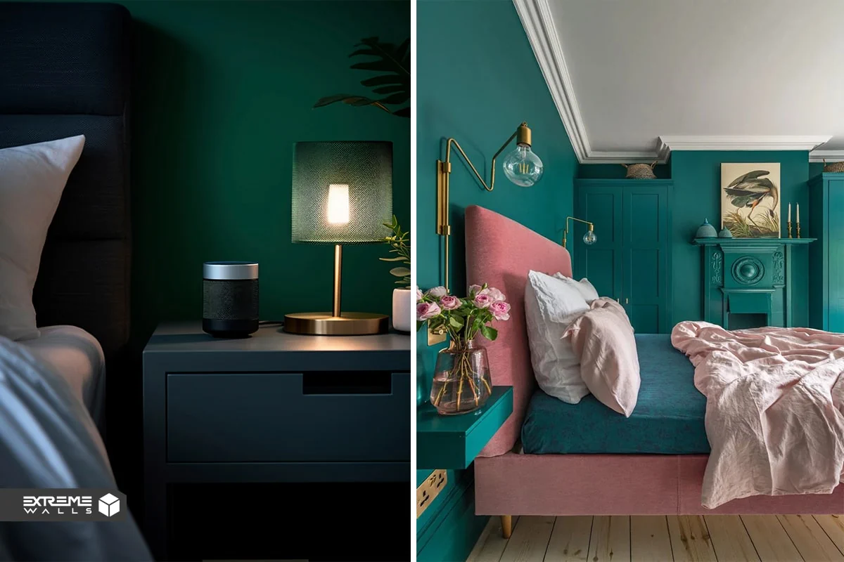 جدیدترین ایده های طراحی اتاق خواب با تم و دکور سبز رنگ 18 استفاده از جزییات طلایی و مسی در اتاق خواب سبز