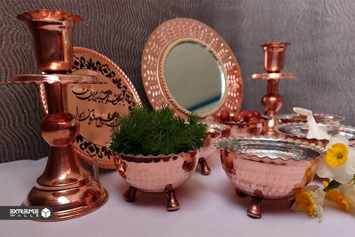 استفاده از ظروف مسی برای تزیین سفره هفت سین به سبکی سنتی 