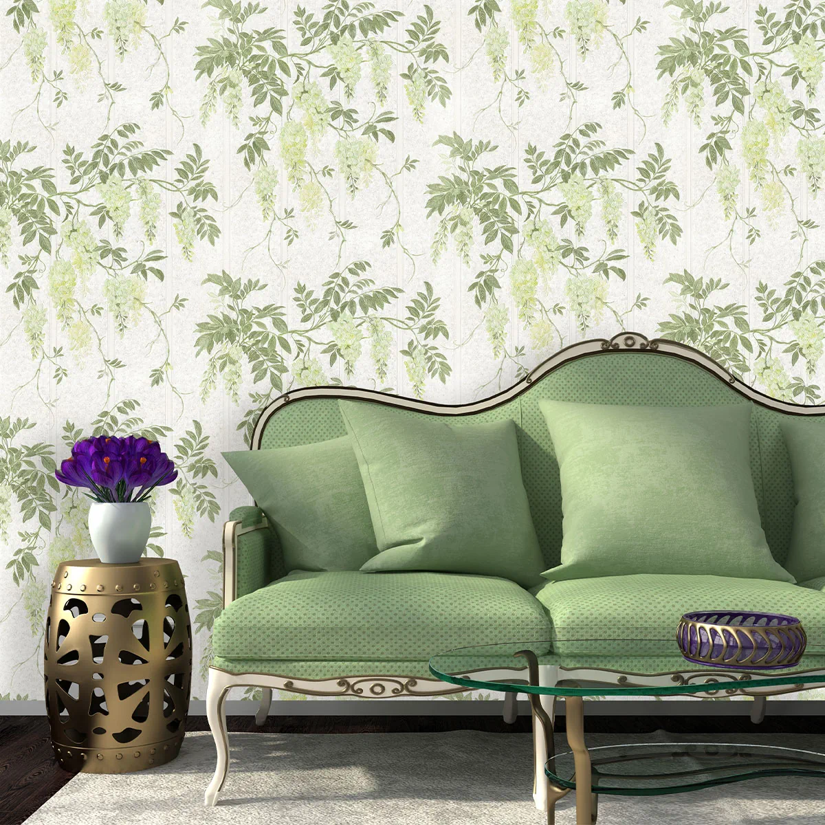 کاغذ دیواری طرح گلدار شاخ و برگ کد ۷۰۵۸ 3 کاغذ دیواری طرح گلدار شاخ و برگ کد ۷۰۵۸ مبلمان سبز