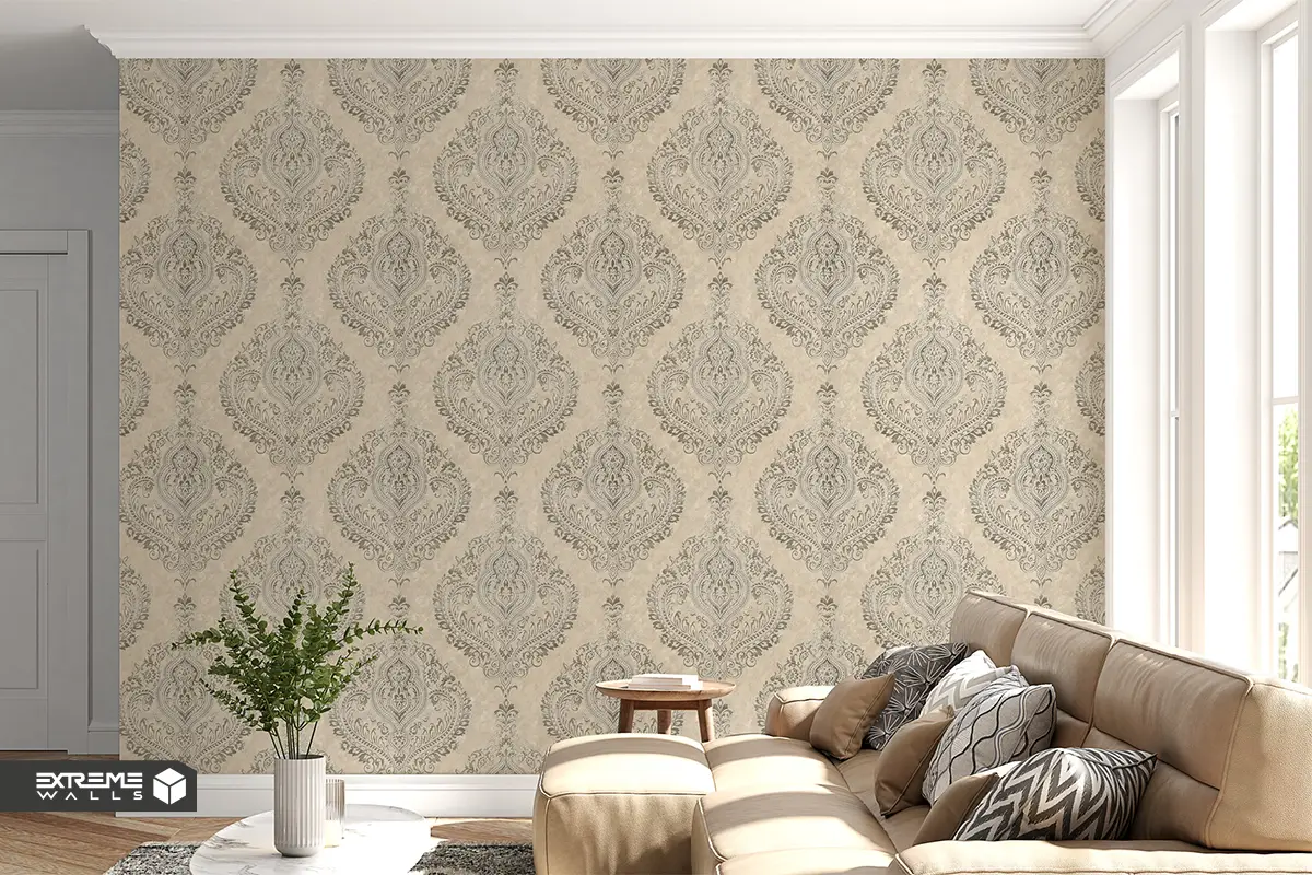 راهنمای انتخاب کاغذ دیواری بر اساس سبک دکوراسیون داخلی 5 کاغذ دیواری داماسک، طرحی باشکوه و سلطنتی برای فضاهای رسمی