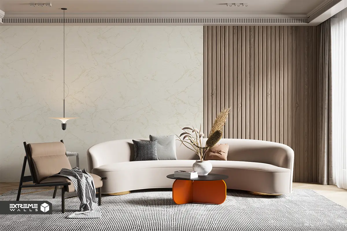 طراحی روستیک با ترکیب کاغذ دیواری کلاسیک و پنل چوبی قهوه‌ایدکوراسیون داخلی با ترکیب کاغذ دیواری و پنل های چوبی شیک 