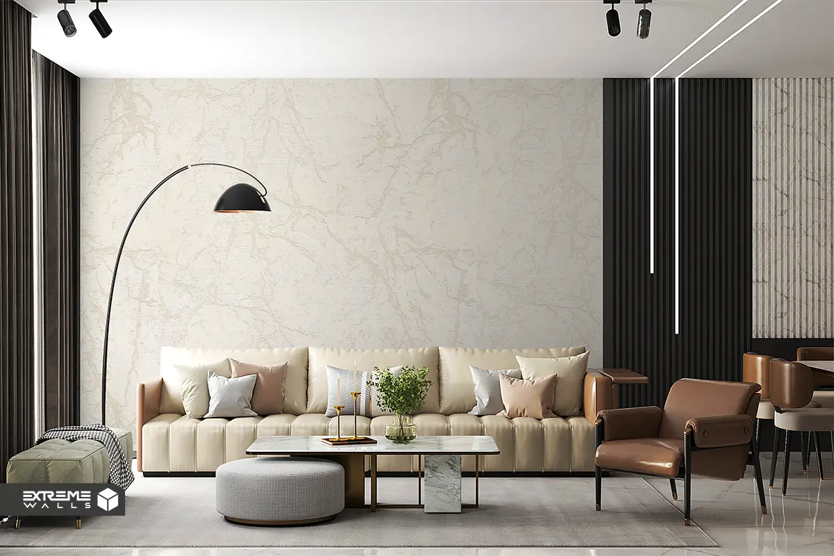 چیدمان صحیح نورپردازی همراه با کاغذ دیواری برای فضای روشن‌تر