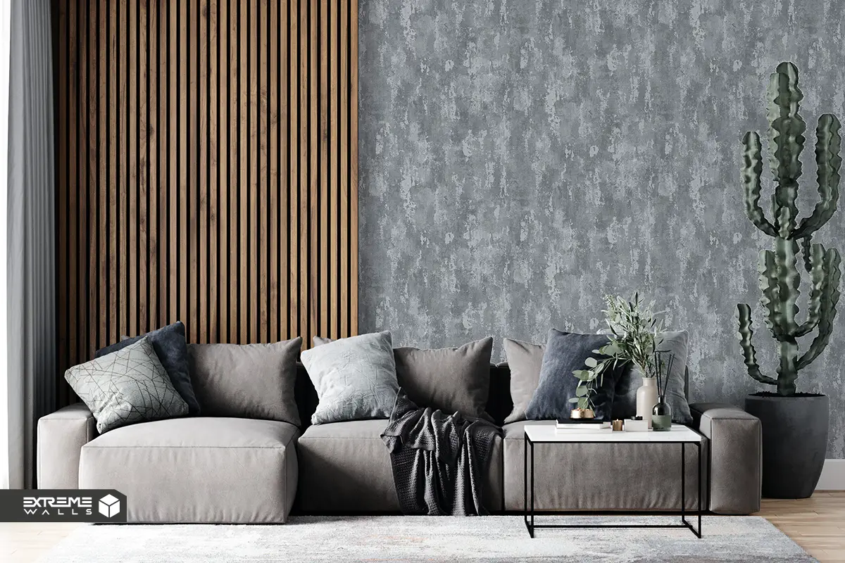 ترکیب کاغذ دیواری و پنل های چوبی روشن و تیره در یک دیوار خاص