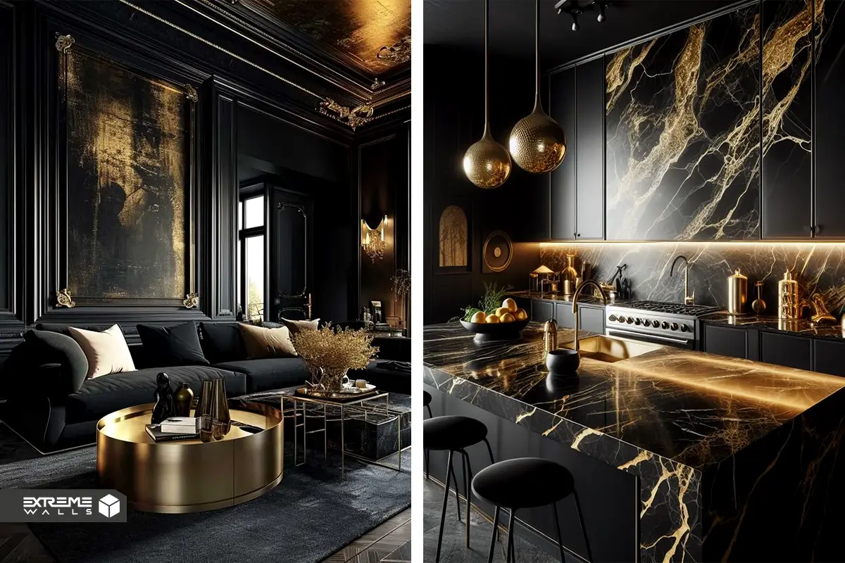 "ایده‌هایی برای دکوراسیون مشکی طلایی منزل با جلوه‌ای مدرن و لوکس" 