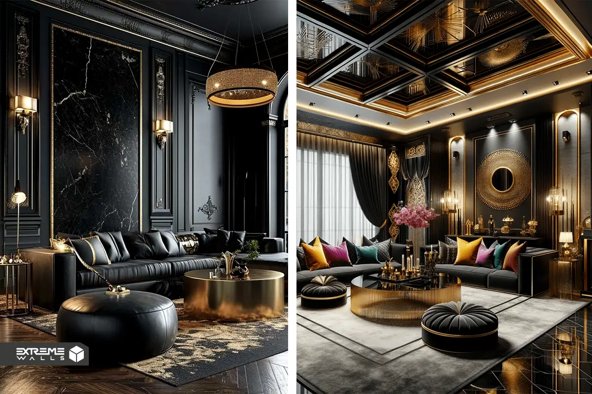 "ایجاد جلوه لوکس در دکور منزل با نورهای ملایم و رنگ‌های مشکی طلایی" 