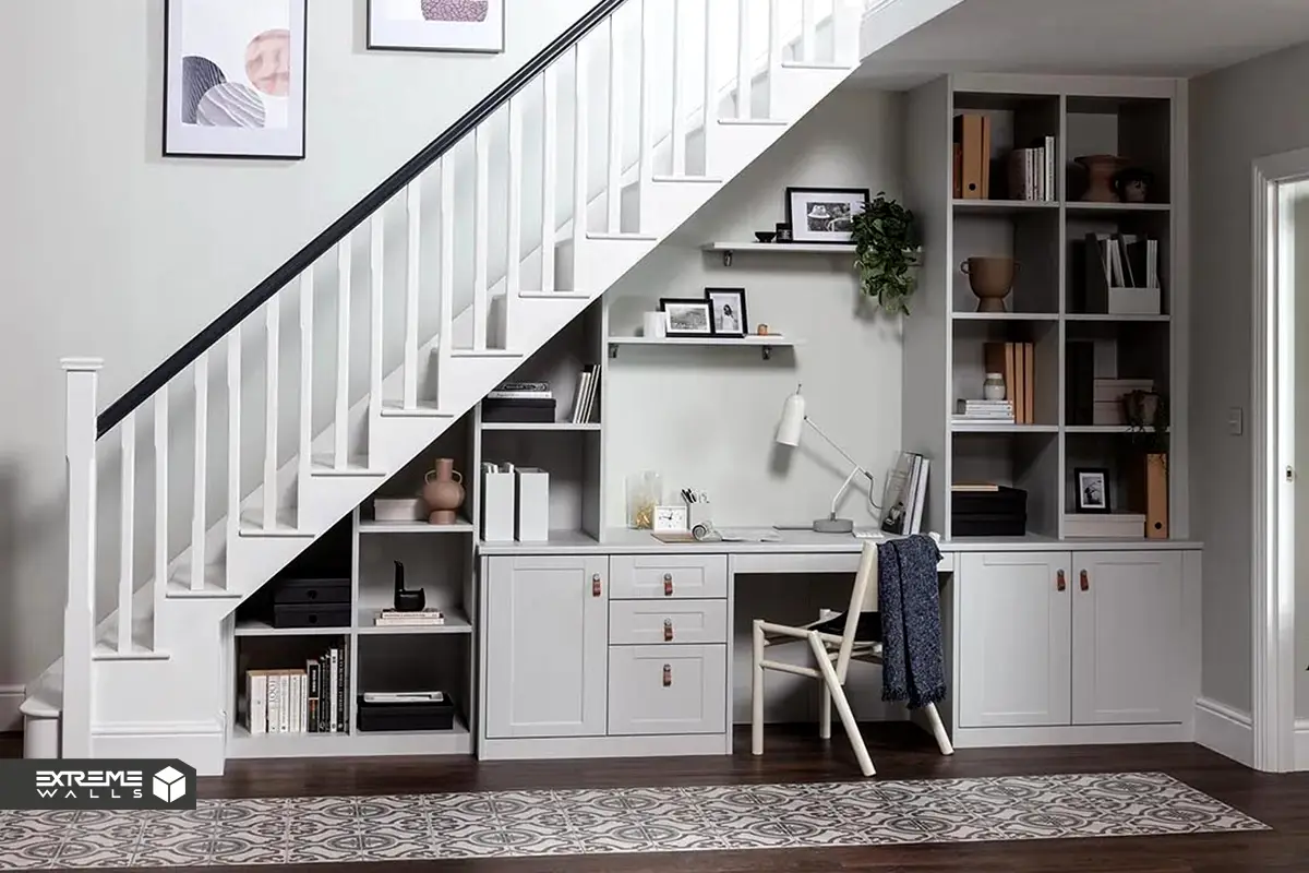 طراحی فضای زیر پله با کاربری اداری برای مطالعه و انجام کارهای روزمره 