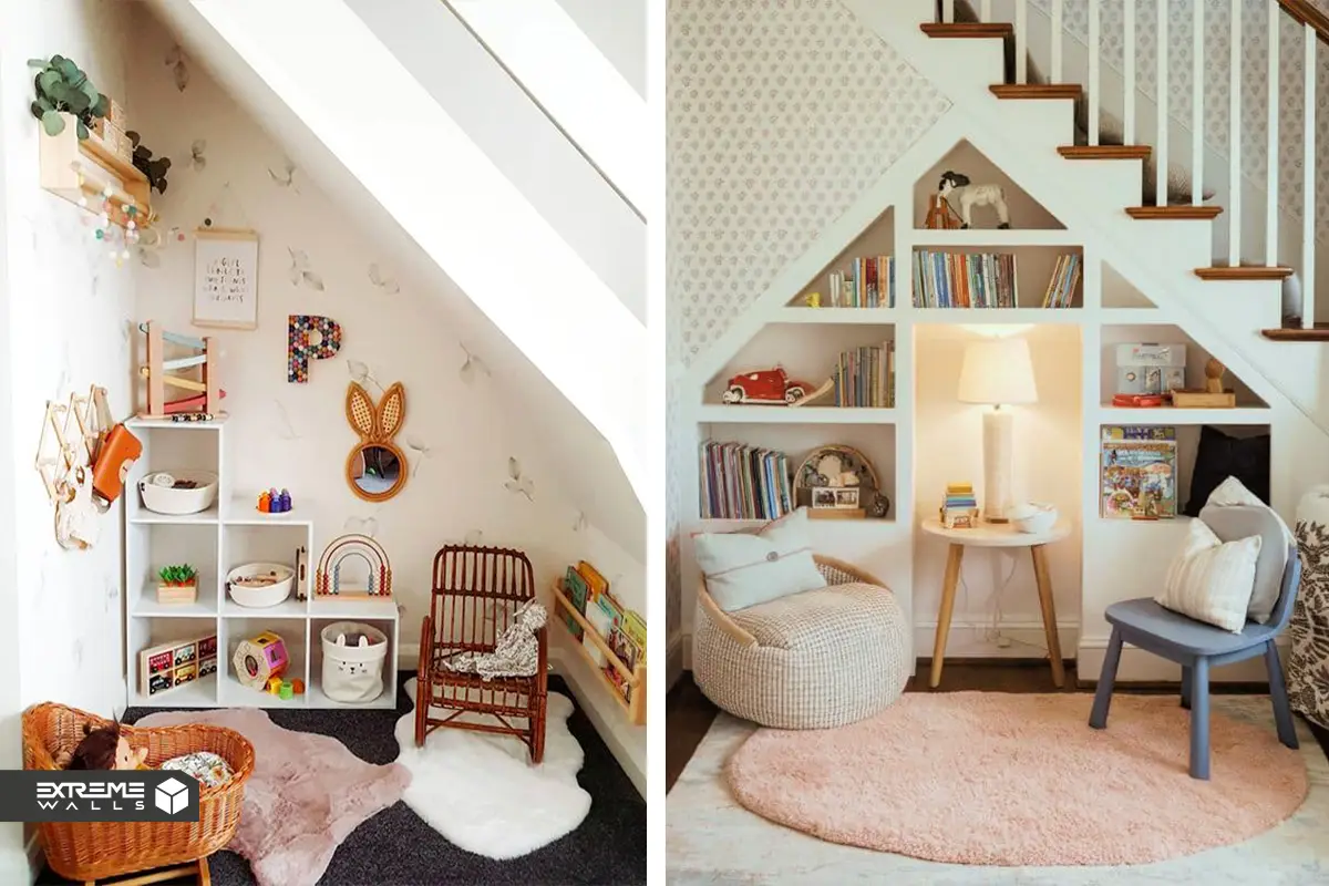 طراحی فضای زیر پله و تبدیل آن به فضایی شاد و سرگرم‌کننده برای بچه‌ها 