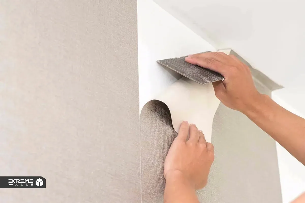 کاربردی ترین روش های ترمیم کاغذ دیواری پاره شده و آسیب دیده 11 نمای نزدیک از کاغذ دیواری پاره شده که بدون تغییر در طرح، مجدداً به دیوار چسبانده میشو