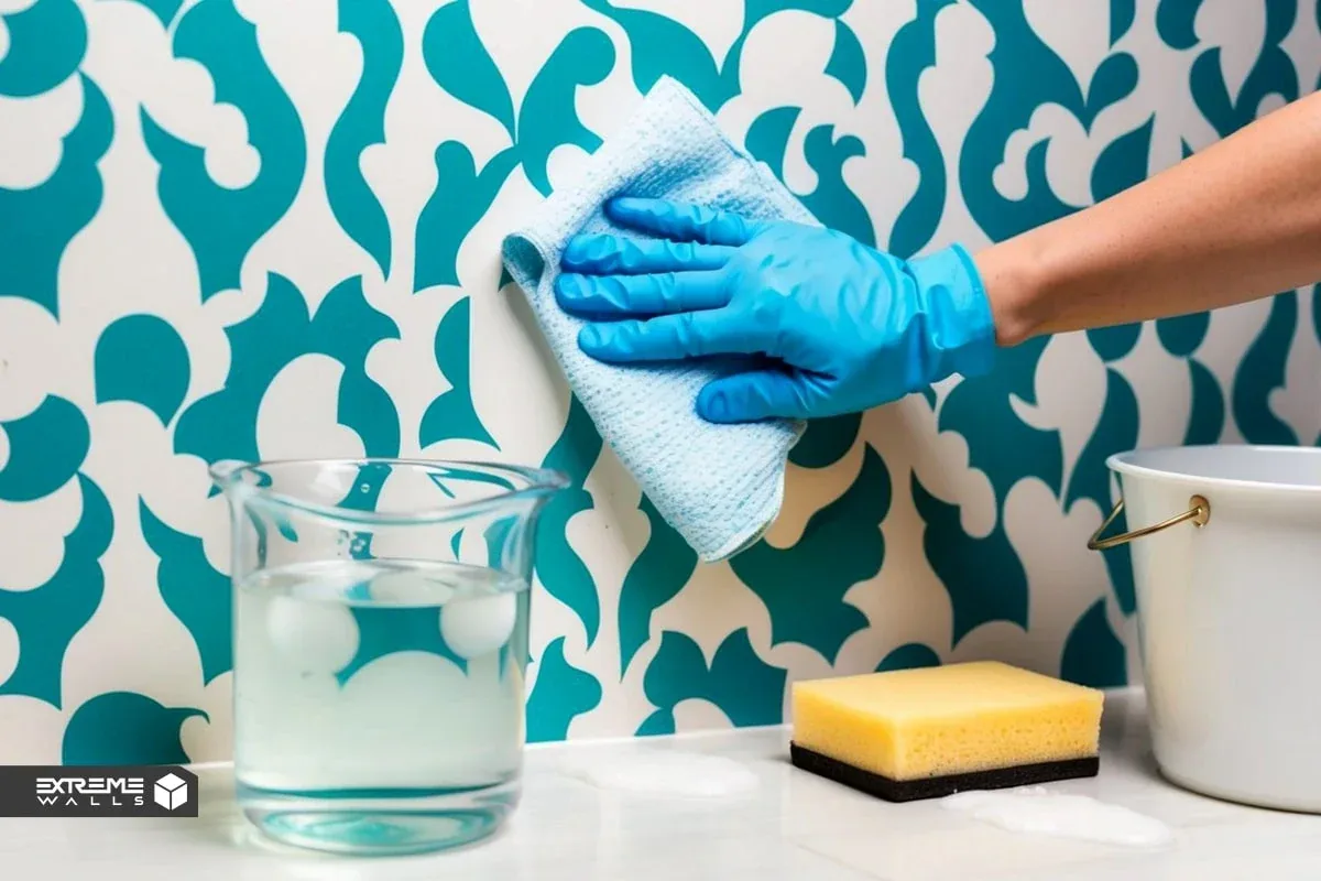 کاربردی ترین روش های ترمیم کاغذ دیواری پاره شده و آسیب دیده 34 لکهزدایی از کاغذ دیواری با پارچه مرطوب