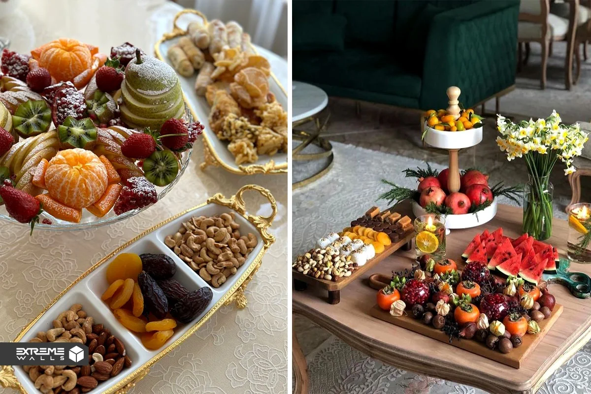 چیدمان میوه ها ی سرخ یلدایی روی میز