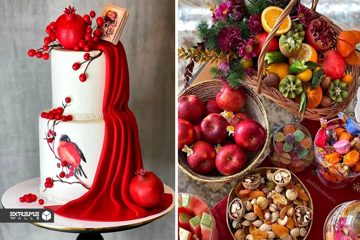 چیدمان میوه ها ی سرخ یلدایی روی میز