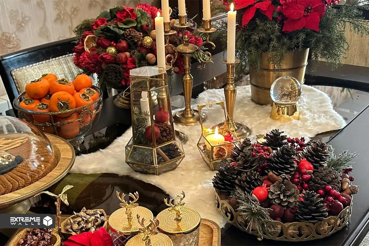 دیزاین شمع و مخروط کاج برای تزیین میز