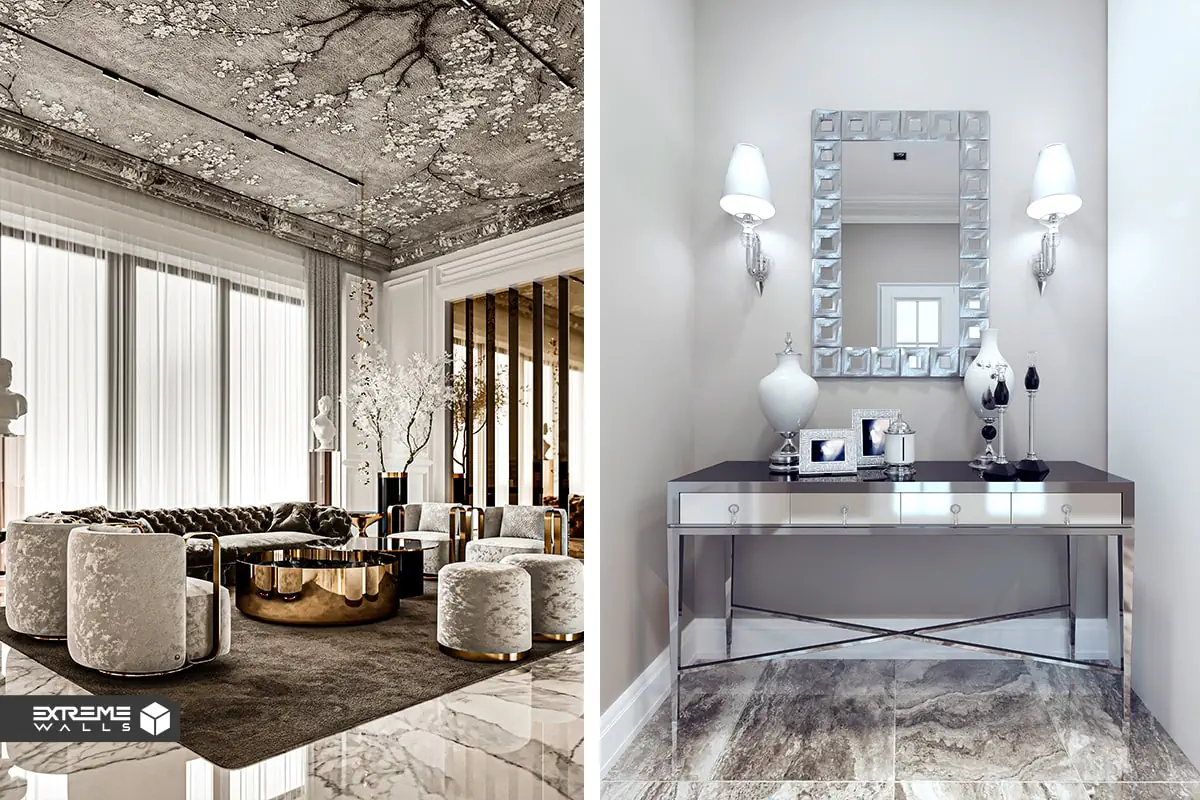 استفاده از رنگهای متالیک در دکوراسیون داخلی|طراحی لاکچری 8 "رنگهای متالیک در دکوراسیون داخلی؛ زیبایی و آرامش نقرهای در طراحی"