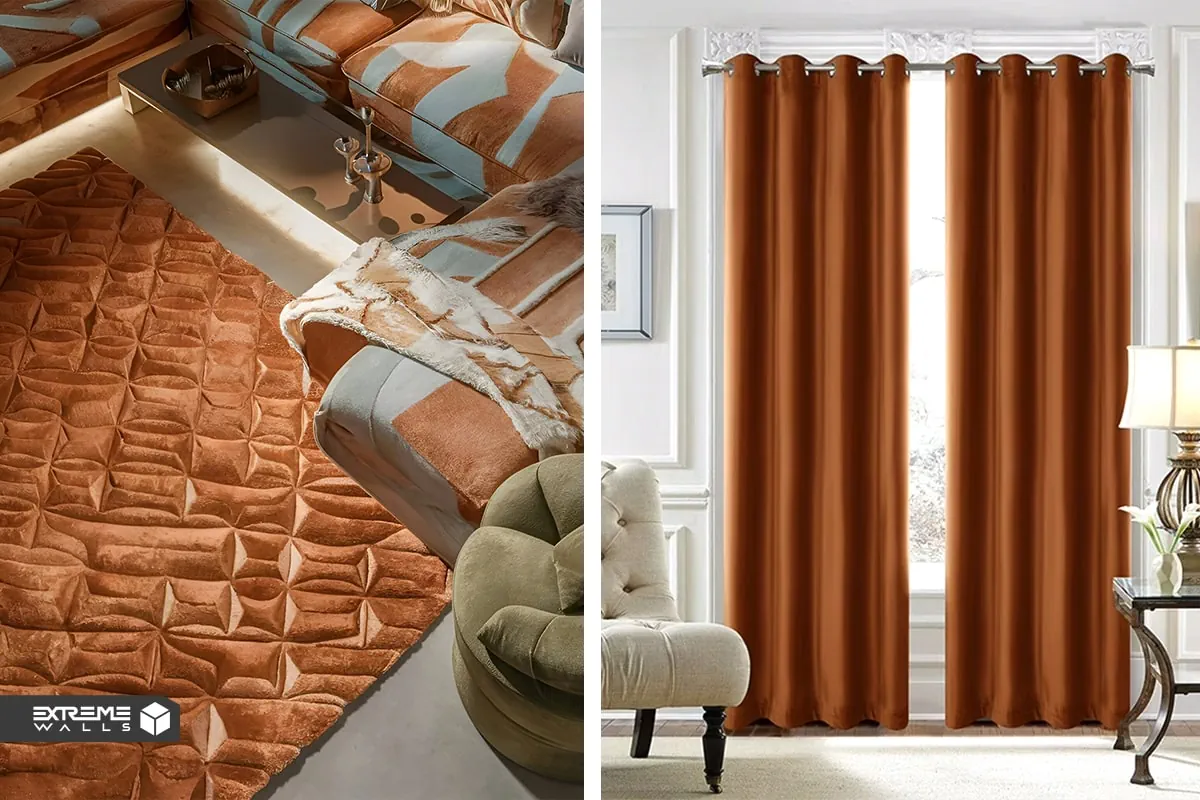 استفاده از رنگهای متالیک در دکوراسیون داخلی|طراحی لاکچری 15 "رنگهای متالیک در دکوراسیون داخلی؛ پردهها و پارچههای مسی در فضا"