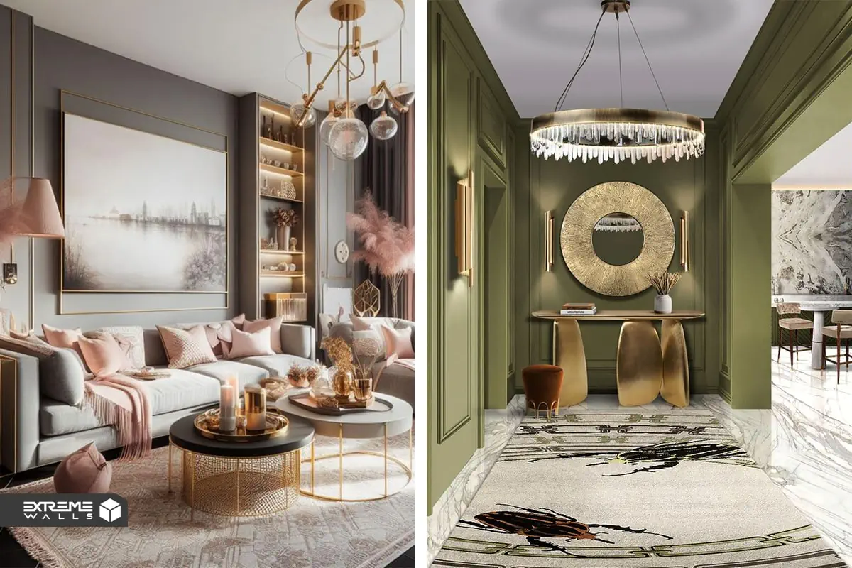 استفاده از رنگهای متالیک در دکوراسیون داخلی|طراحی لاکچری 18 "ترکیب رنگهای متالیک با رنگهای روشن؛ فضایی شاد و پرانرژی"