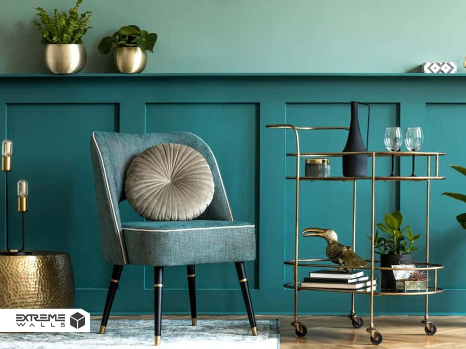 ترکیب رنگ طلایی و فیروزه ای در دکوراسیون داخلی