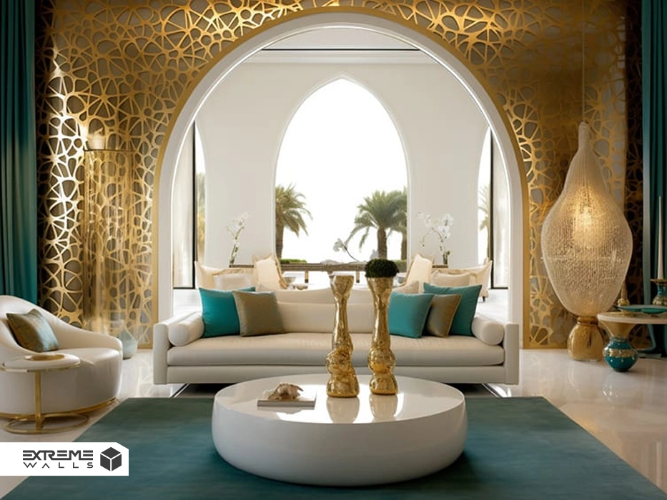 ترکیب رنگ طلایی و فیروزه ای در دکوراسیون داخلی