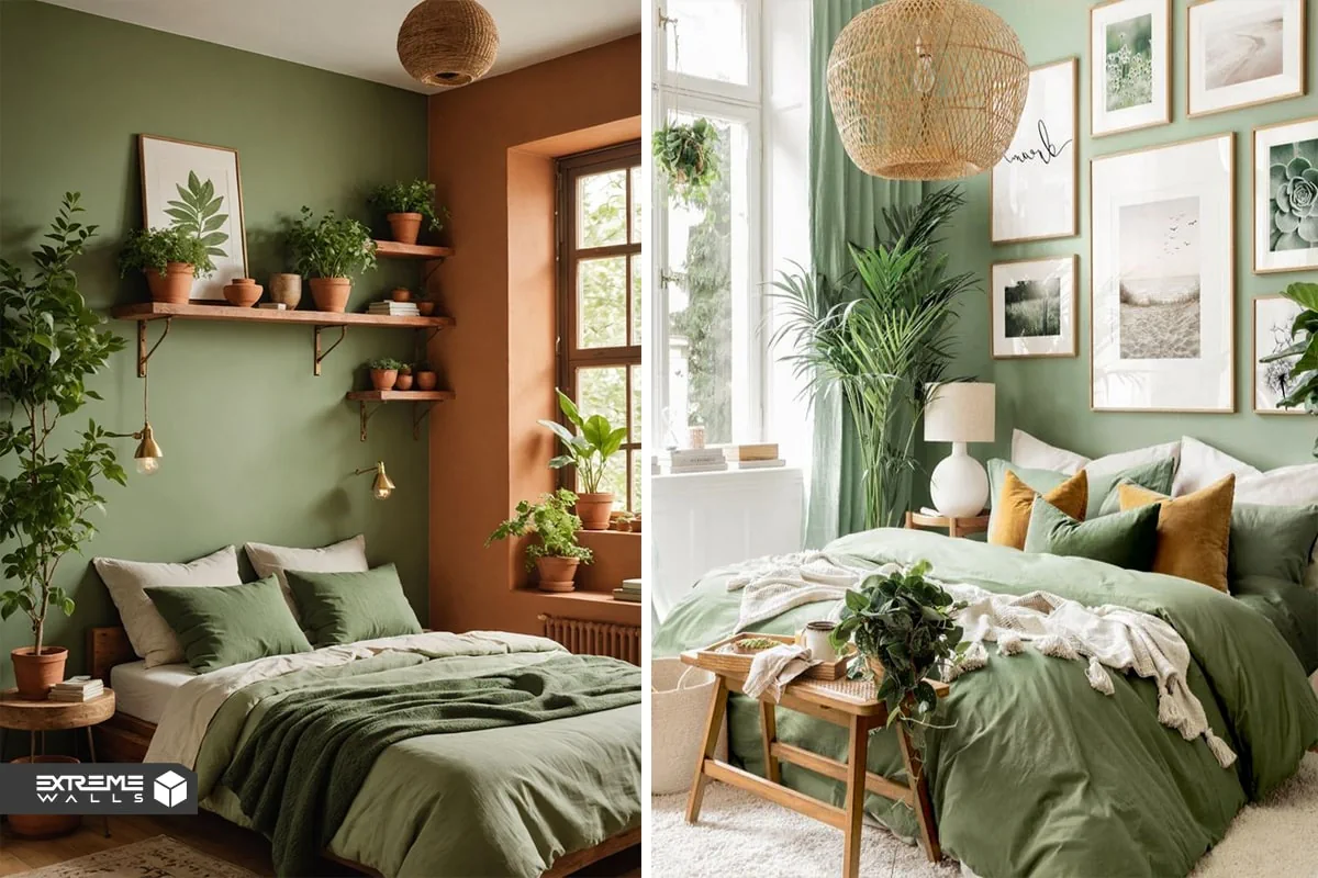 جدیدترین ایده های طراحی اتاق خواب با تم و دکور سبز رنگ 14 استفاده از گیاهان در دکور اتاق خواب سبز