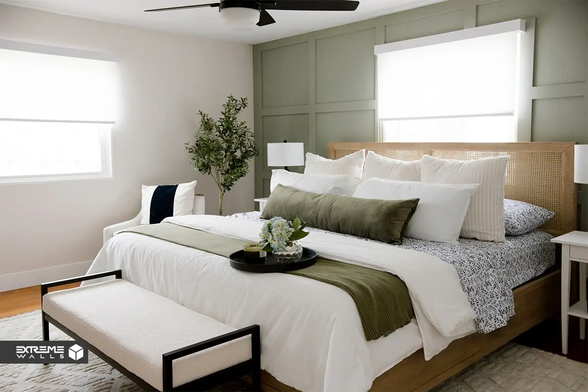 جدیدترین ایده های طراحی اتاق خواب با تم و دکور سبز رنگ 5 اتاق خواب سبز زیتونی و کرم بیسکوییتی