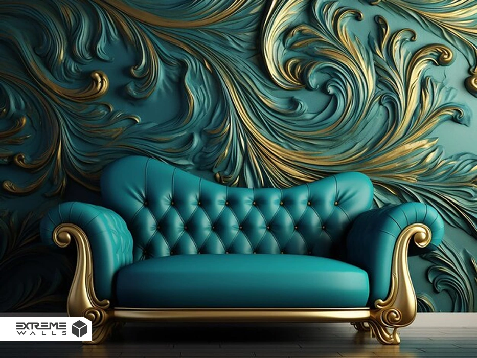 ترکیب رنگ طلایی و فیروزه ای در دکوراسیون داخلی