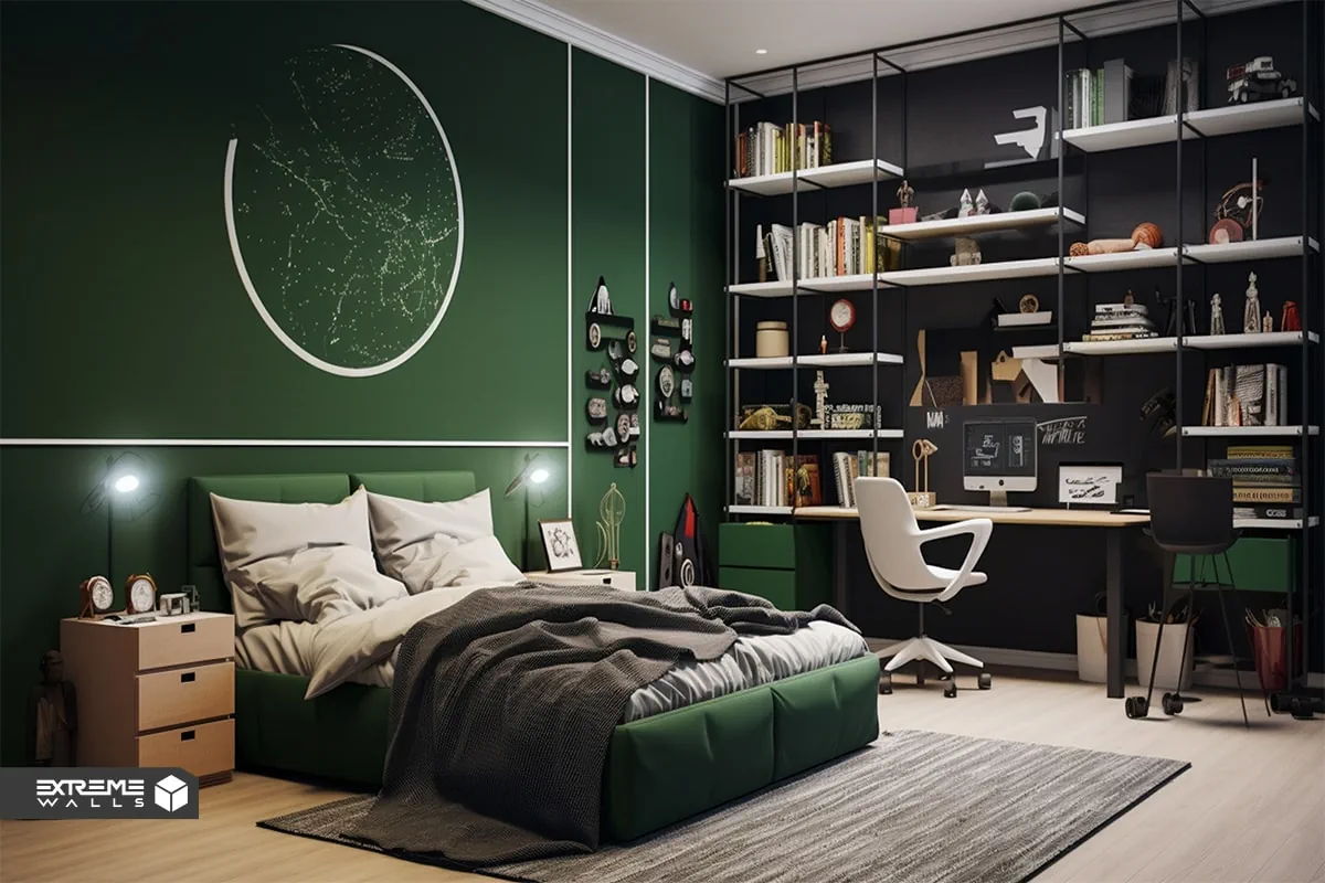 جدیدترین ایده های طراحی اتاق خواب با تم و دکور سبز رنگ 11 سبز و طوسی
